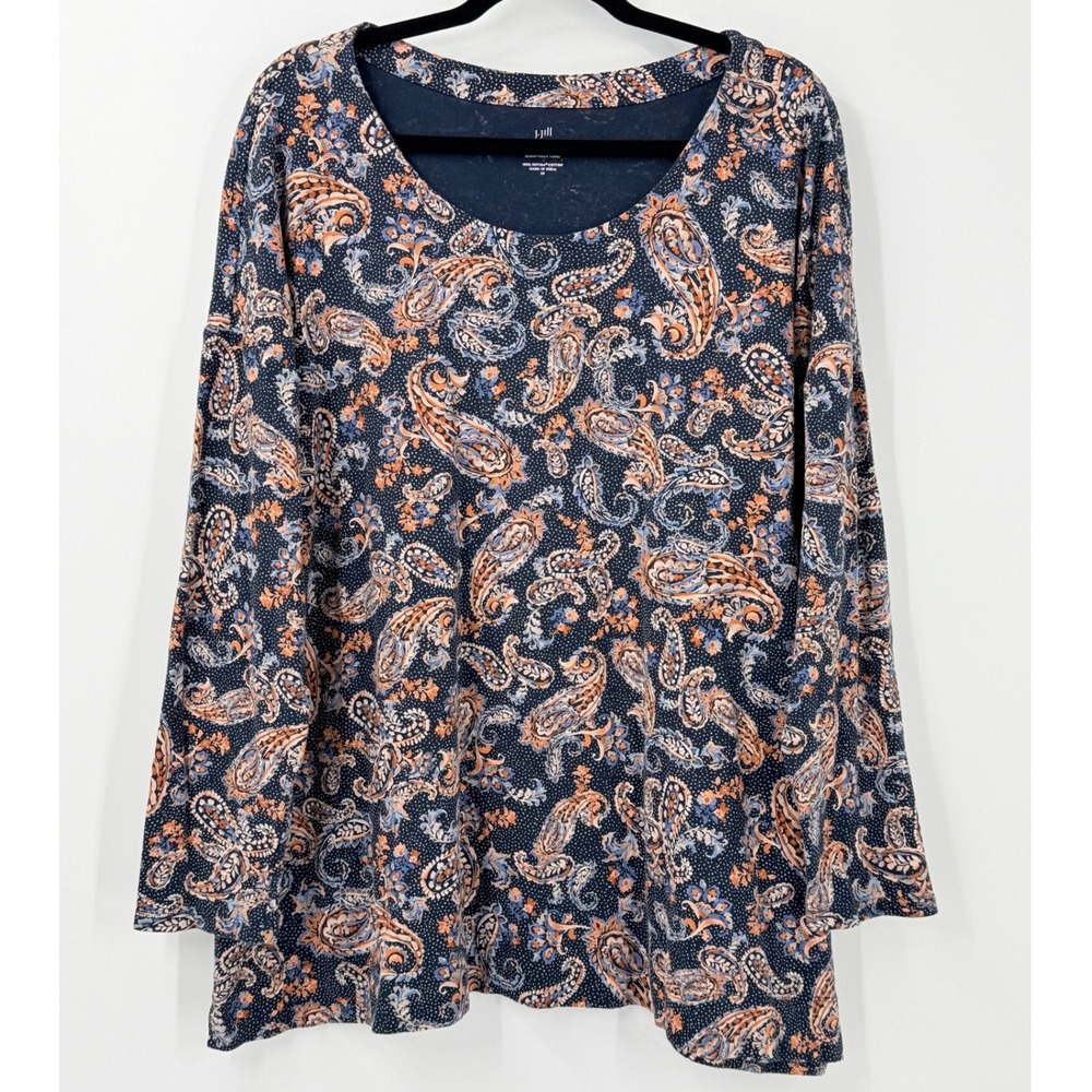 J Jill Tunic Women sz 2X Paisley Floral Simply Supima cotton Long Sleeve boho